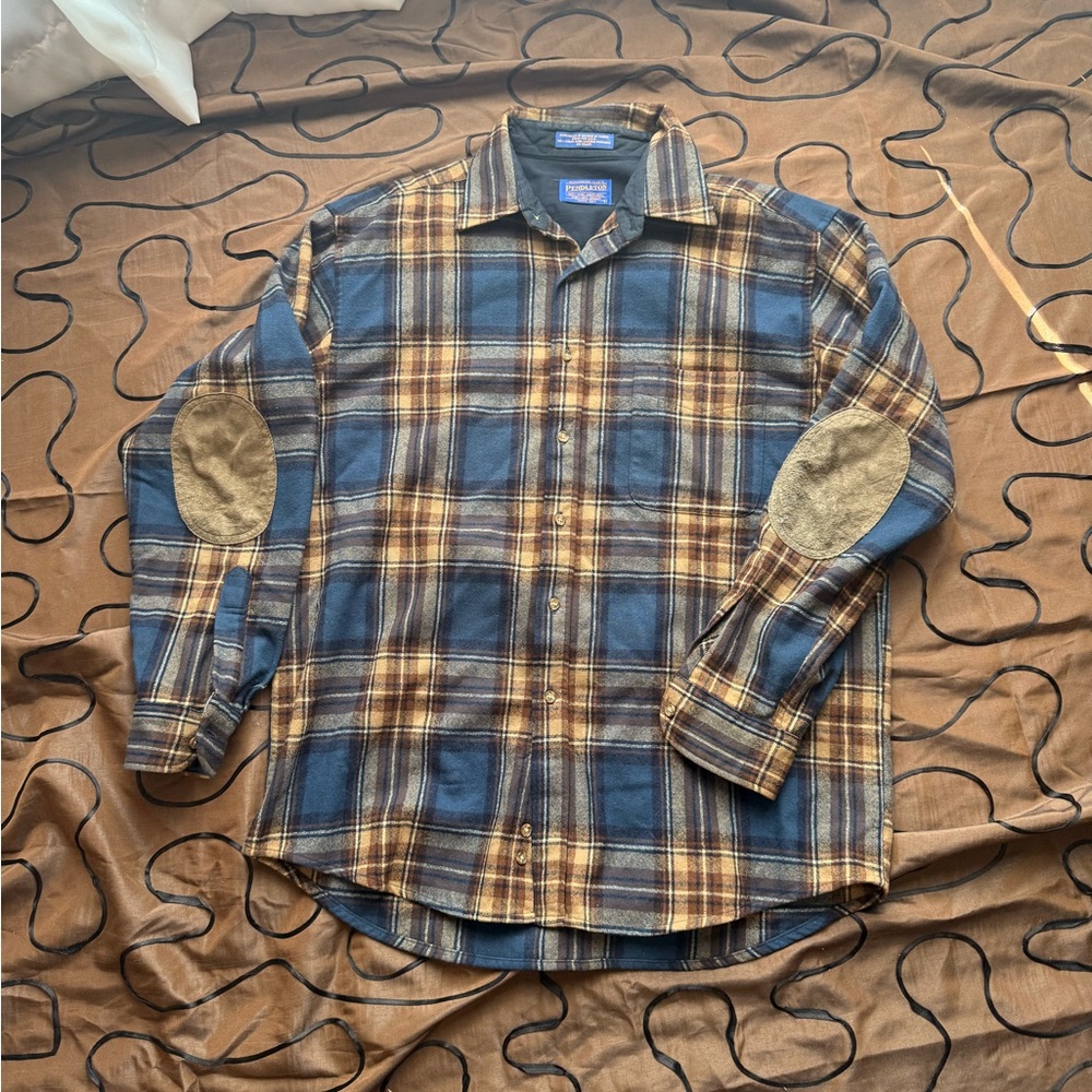 Pendleton Navy and Tan Plaid Button Down Shirt